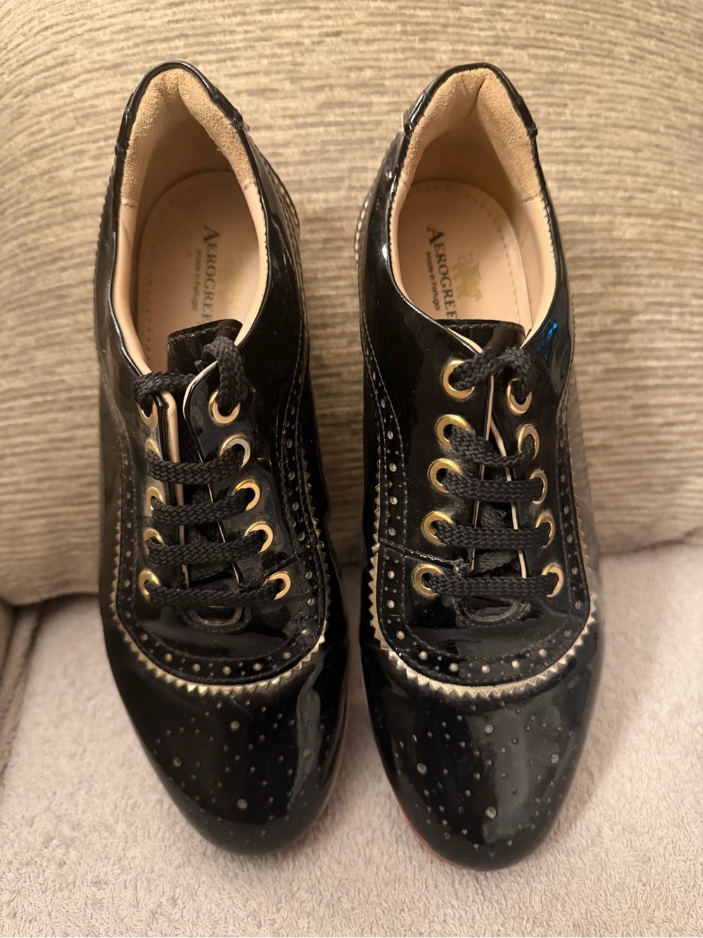 Aerogreen Women's Black Patent Leather Athletic Wingtip Oxford Golf Shoes